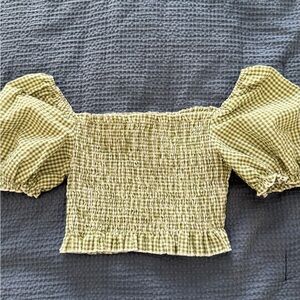 SHEIN Yellow Puff Sleeve Smocked Blouse